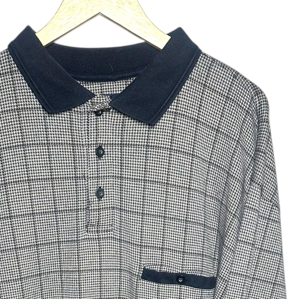 Harbor Bay Men's 2XLT Long Sleeve Polo Shirt Gray Houndstooth Big & Tall